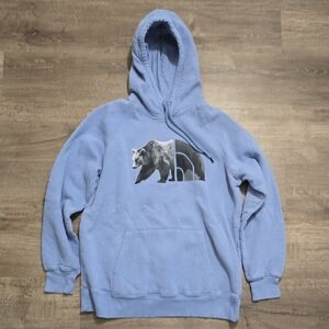 The North Face Blue Hoodie with Nature-Inspired Bear Design Womens LARGE